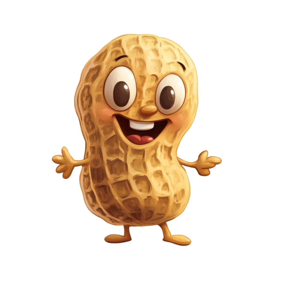 Cheerful anthropomorphic peanut character with a smiling face and tiny arms png
