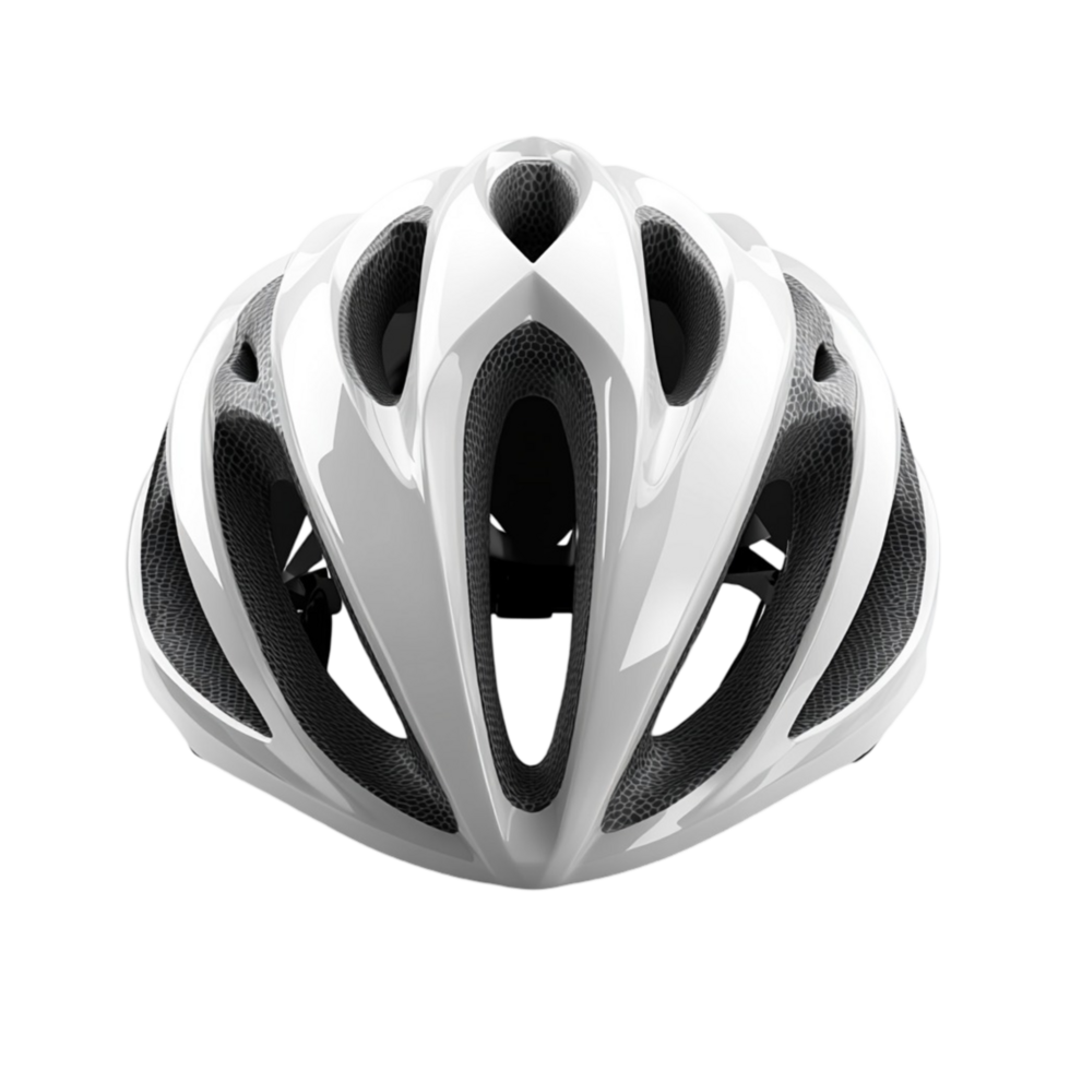 White and silver aerodynamic bicycle helmet with multiple air vents for ventilation png