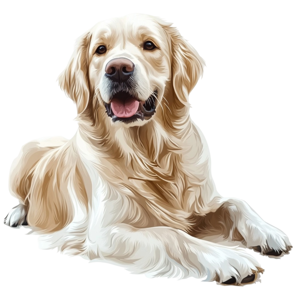 Friendly golden retriever lying down with a ed expression png