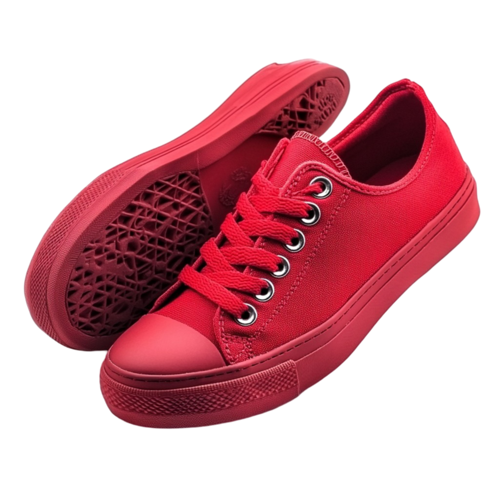 red canvas sneakers with matching red soles png
