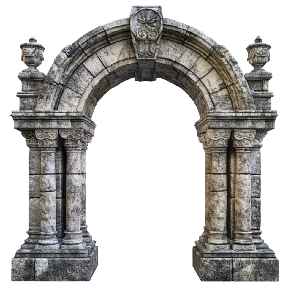 Ornate stone archway with intricate carvings and columns png