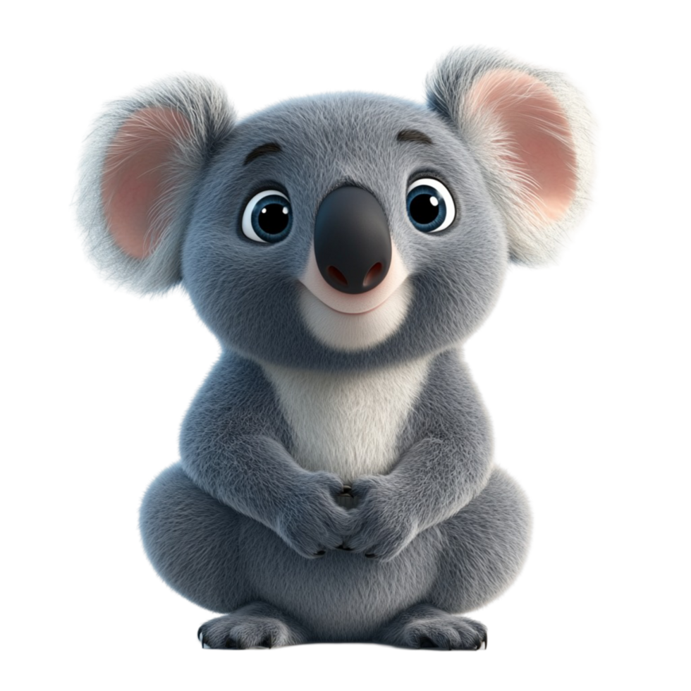 Cute gray koala sitting with a friendly expression and fluffy ears png