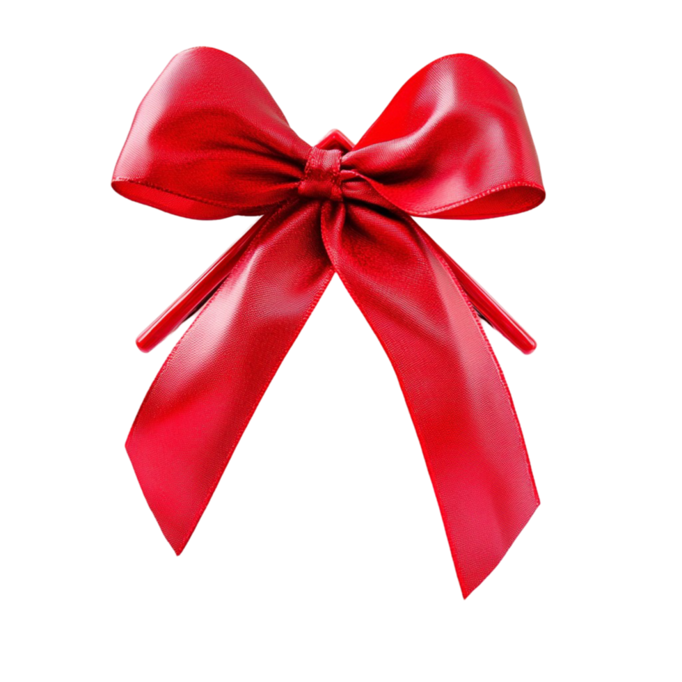 Beautiful shiny red ribbon tied into a symmetrical bow png