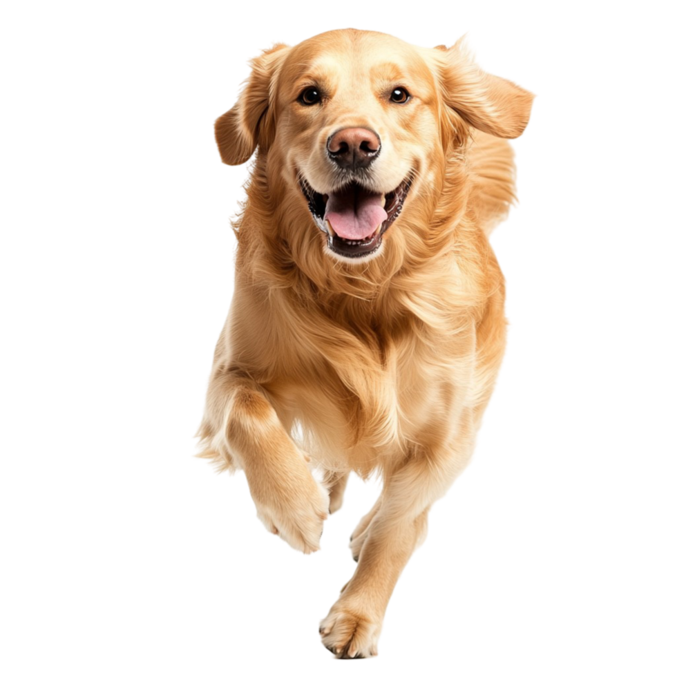Happy golden retriever running towards the camera png