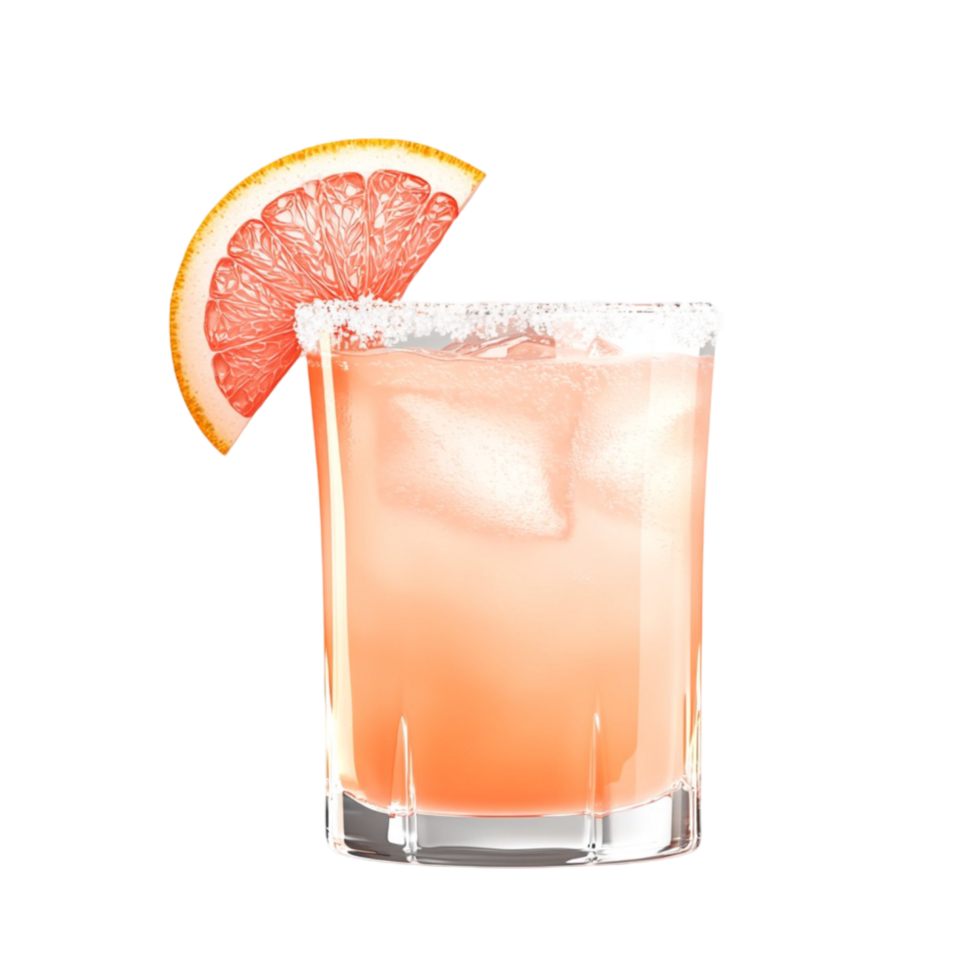 Chilled grapefruit cocktail with ice and a salted rim glass png