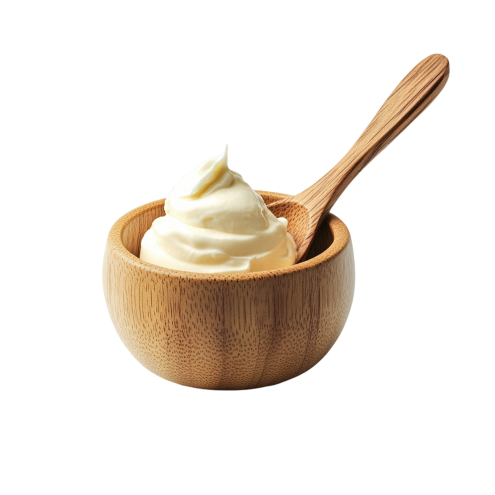 Wooden bowl filled with creamy and butter png