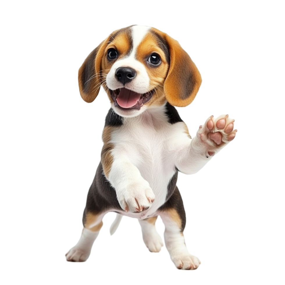 Playful beagle puppy standing with one paw raised png