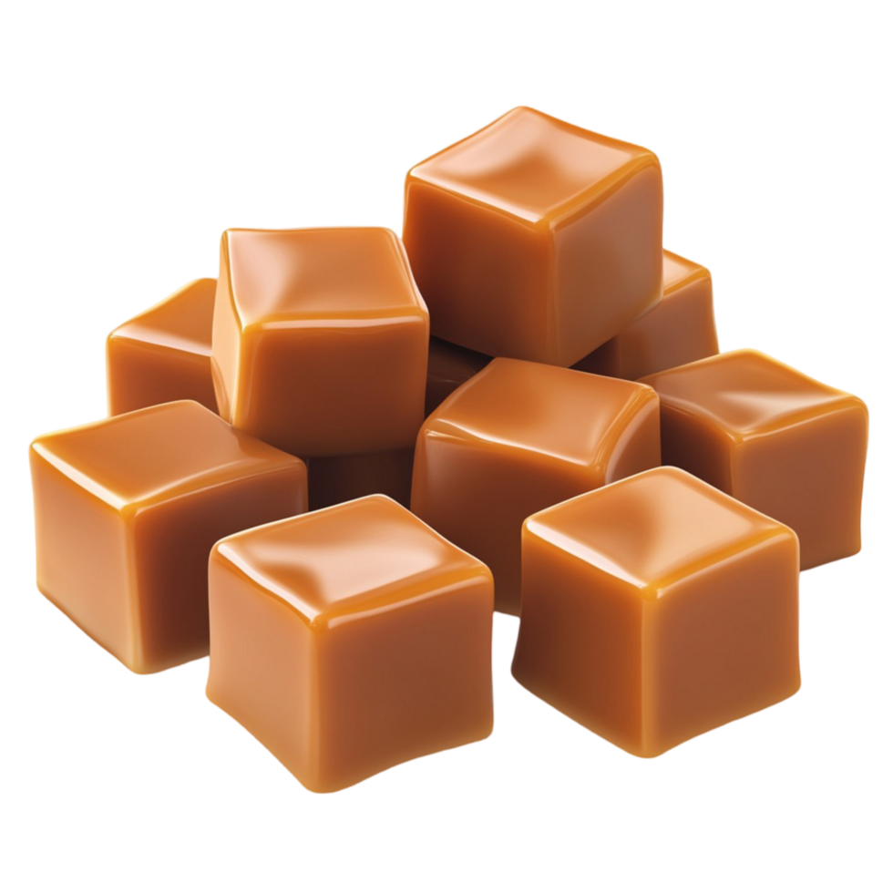 chewy caramel cubes with a golden color png