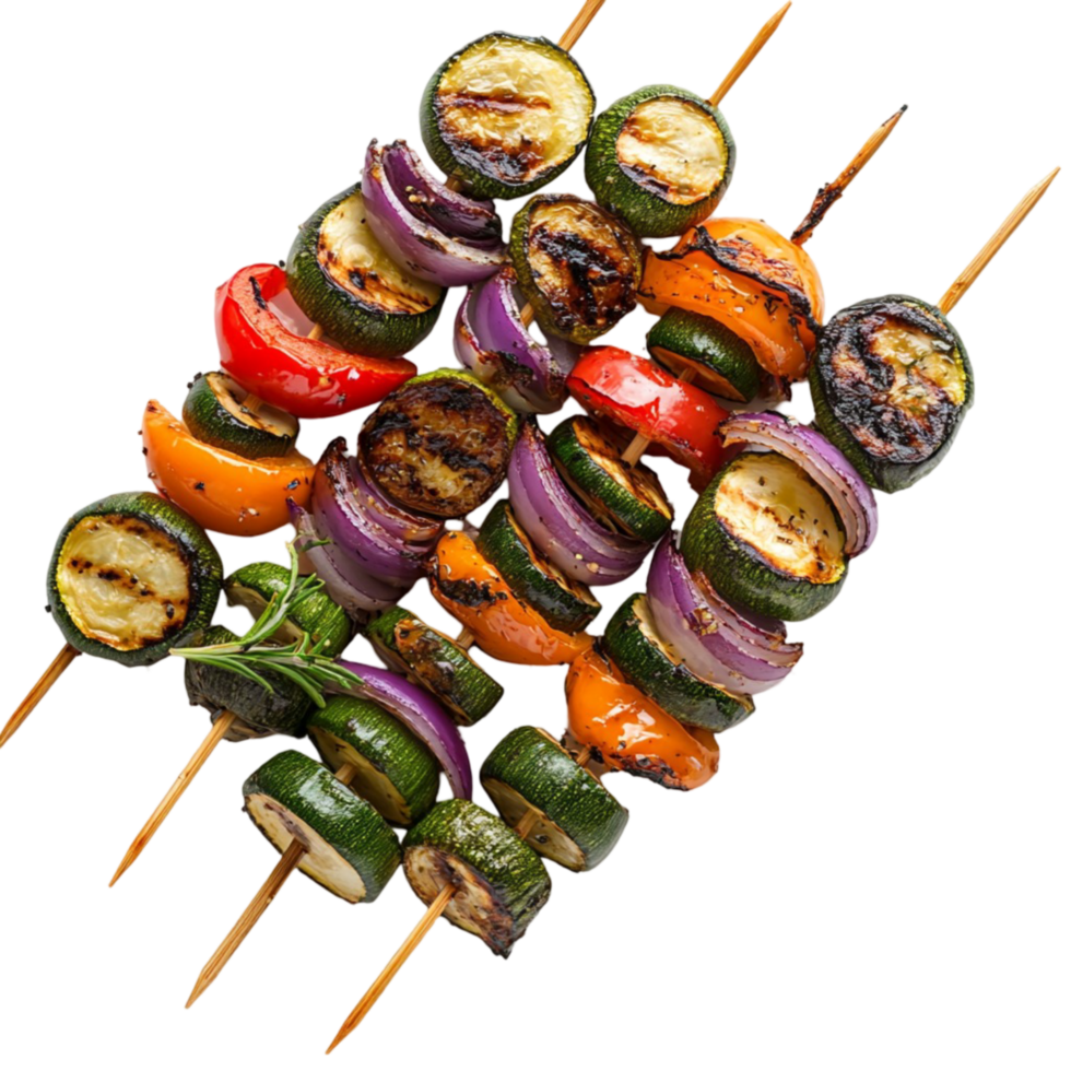 Colorful vegetable skewers with zucchini bell peppers and onions png