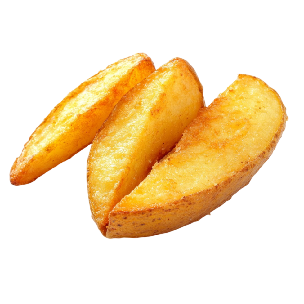 Thick cut potato wedges with a golden crust png