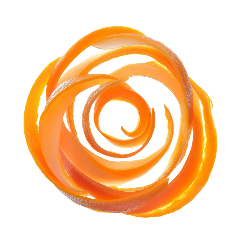 Spiral shaped orange peel arranged in a circular flower like pattern png