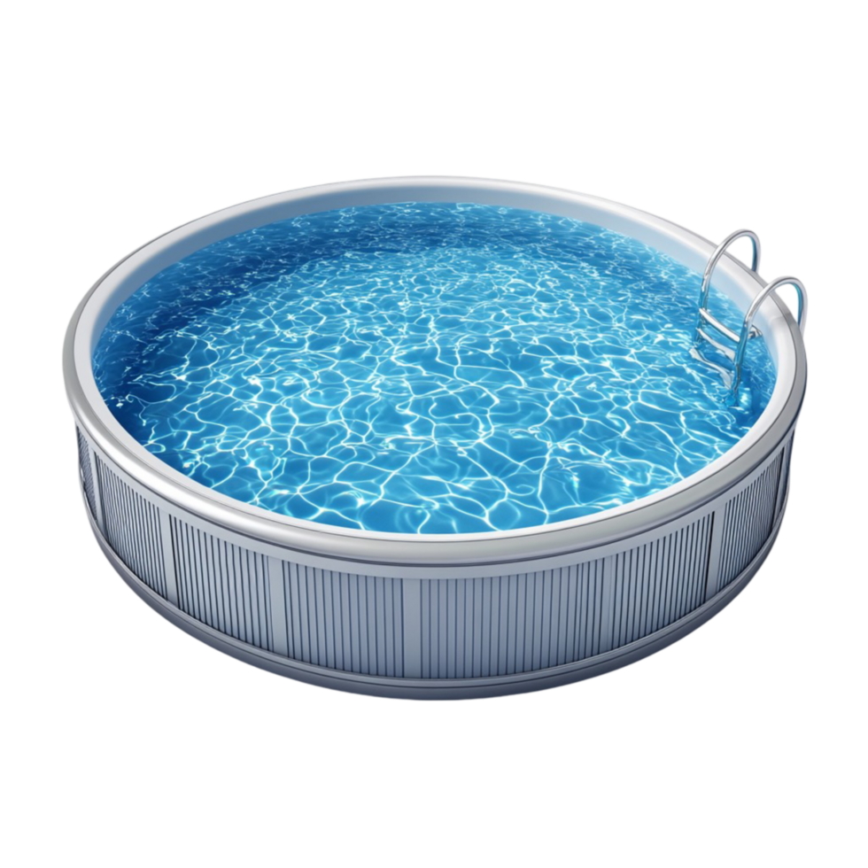 Round above ground swimming pool filled with clear blue water png