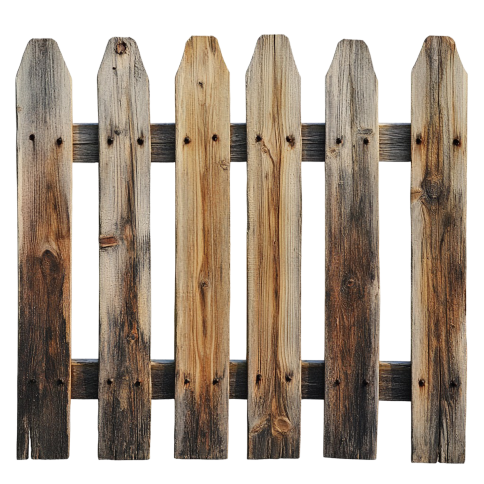 Old rustic wooden fence with weathered pickets png