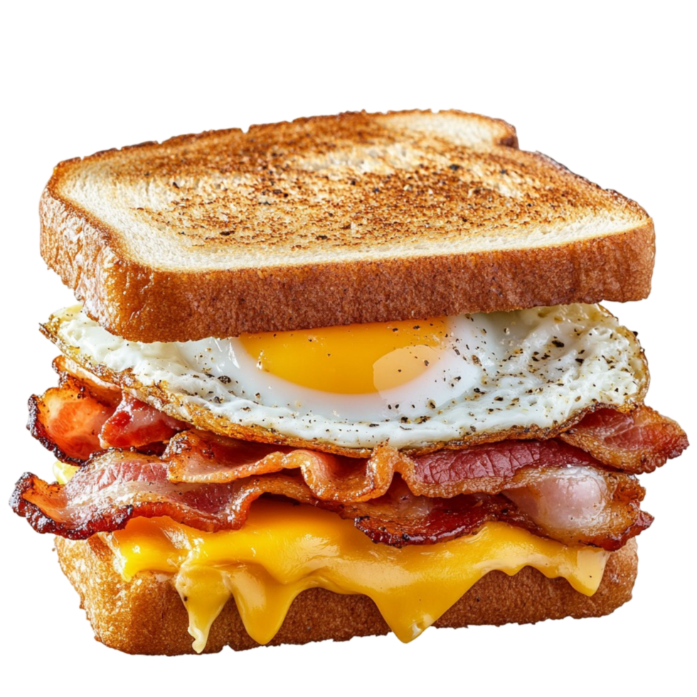 breakfast sandwich with egg bacon and melted cheese png