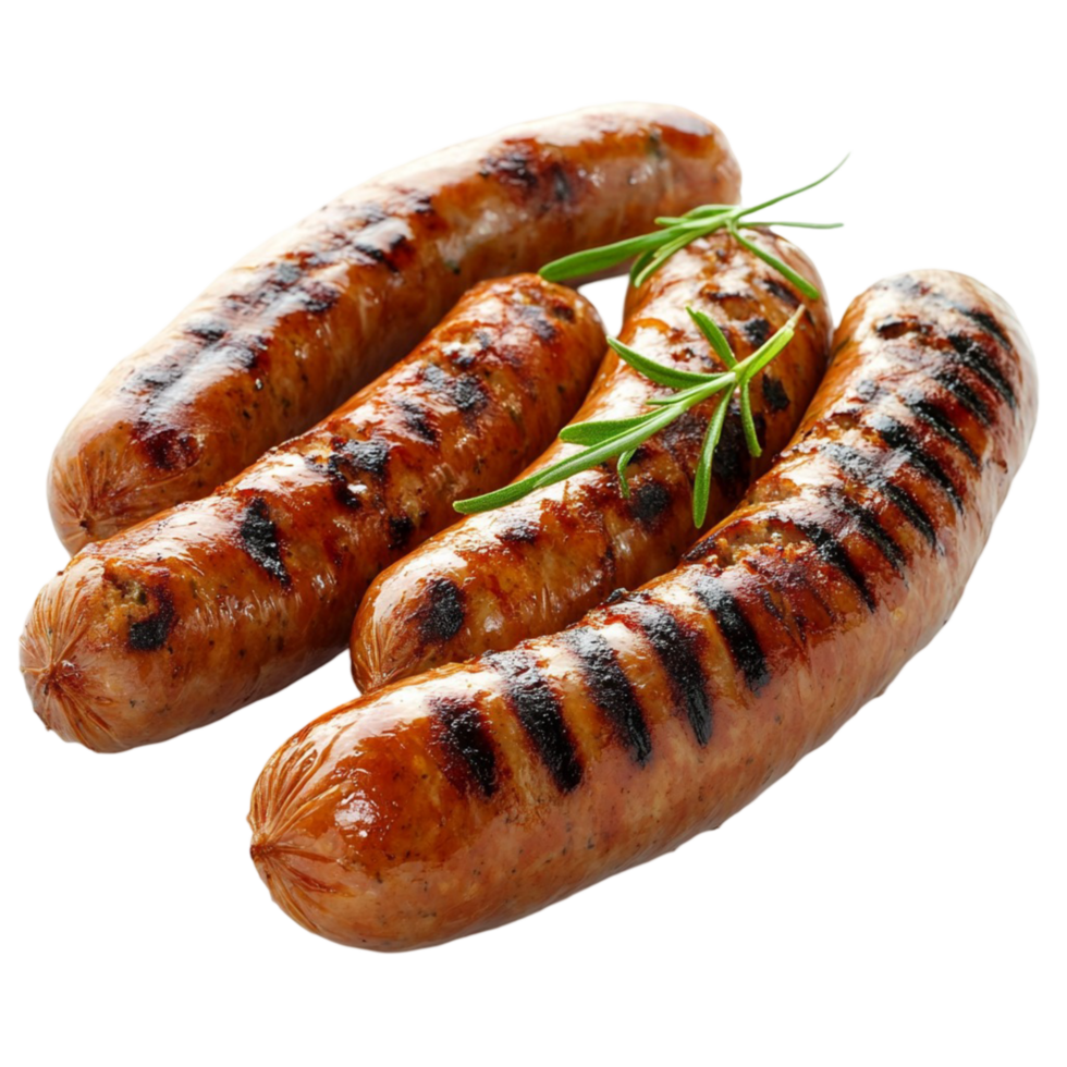 Juicy grilled sausages with perfect char marks png