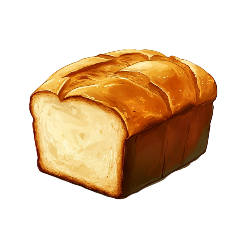 Loaf of golden brown bread with a fluffy texture inside png