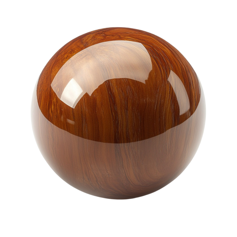 Round wooden sphere with a polished surface and natural grain pattern png