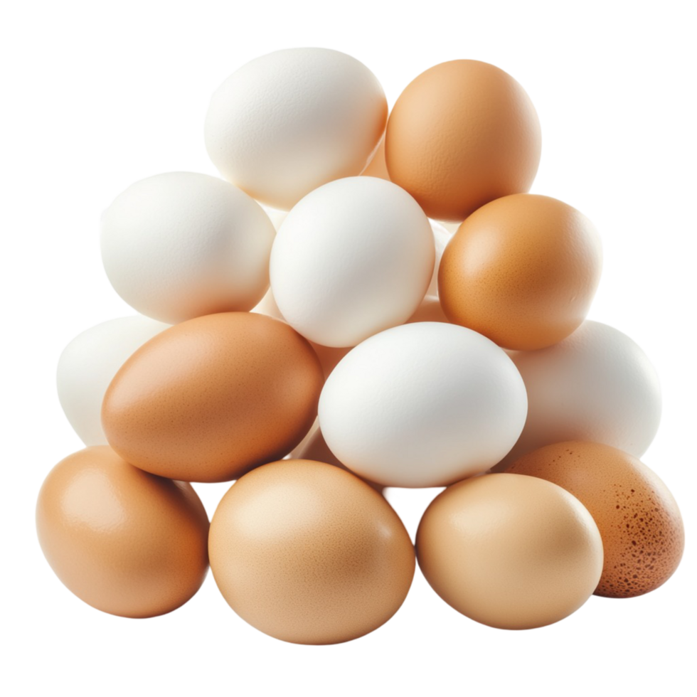 brown and white eggs piled together in a natural arrangement png