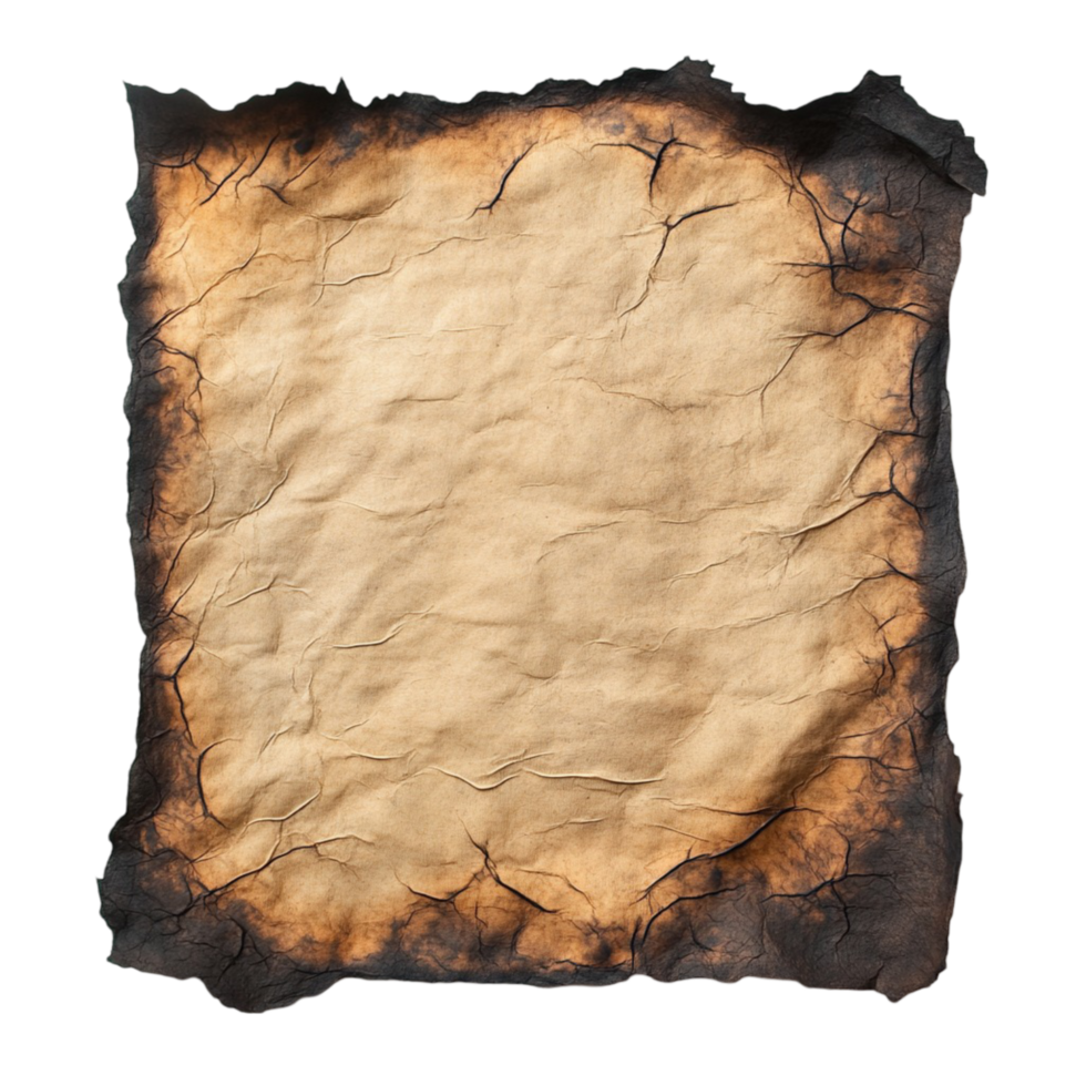 Old parchment paper with burnt edges and a wrinkled texture png