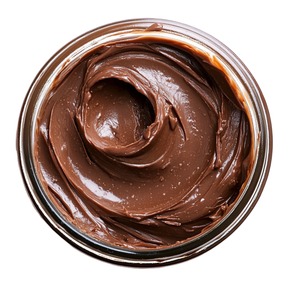 Bowl of creamy chocolate spread with a swirled texture png