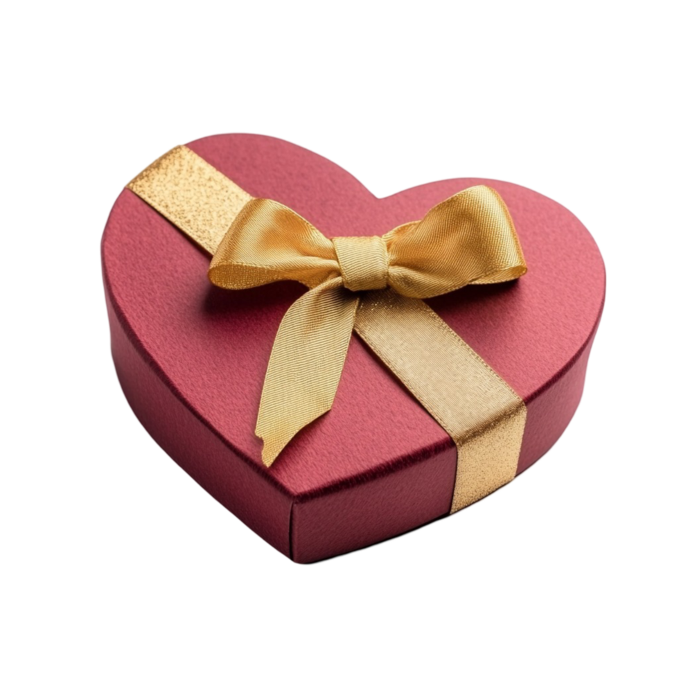 Heart shaped red gift box wrapped with a golden ribbon png