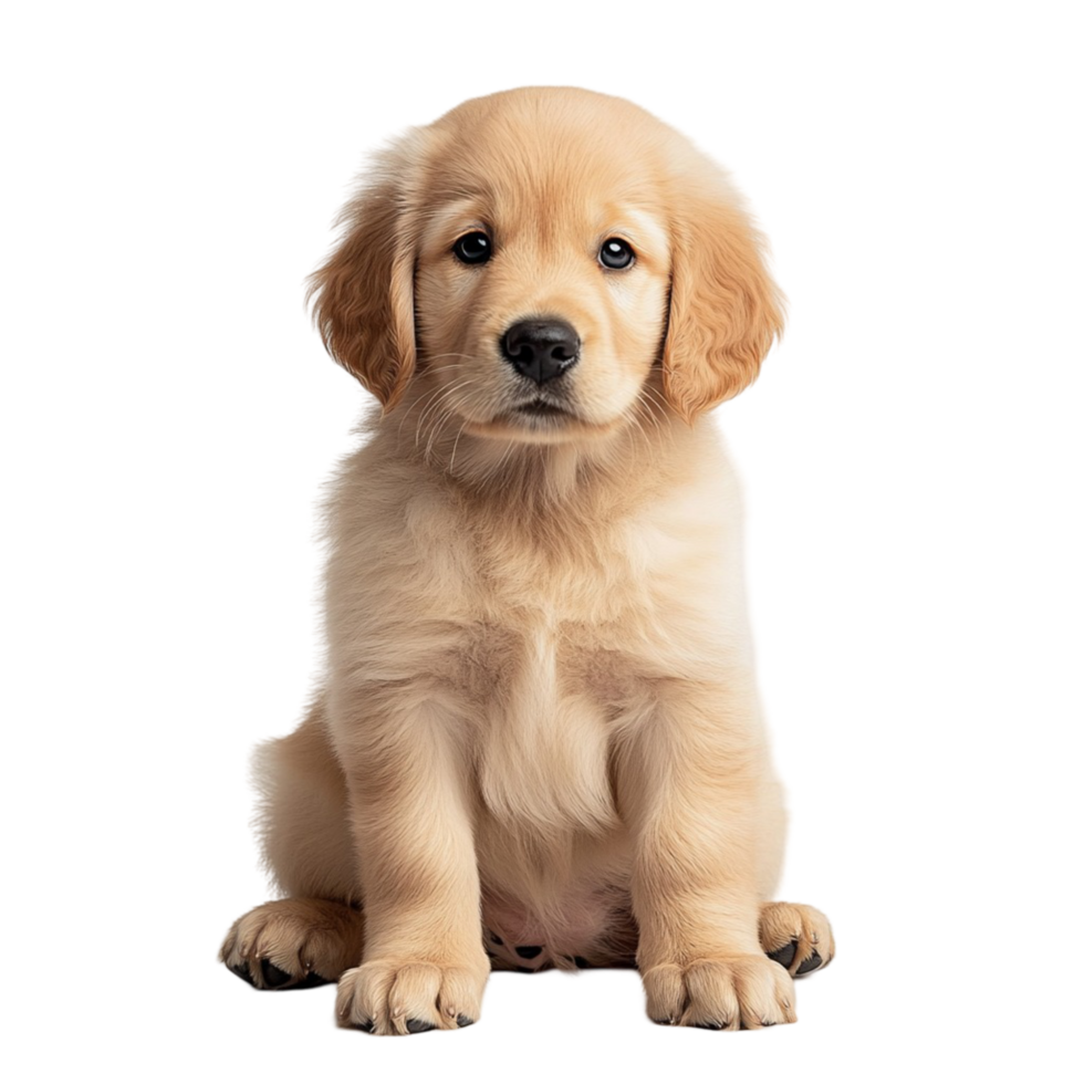 Adorable golden retriever puppy sitting with a curious expression png