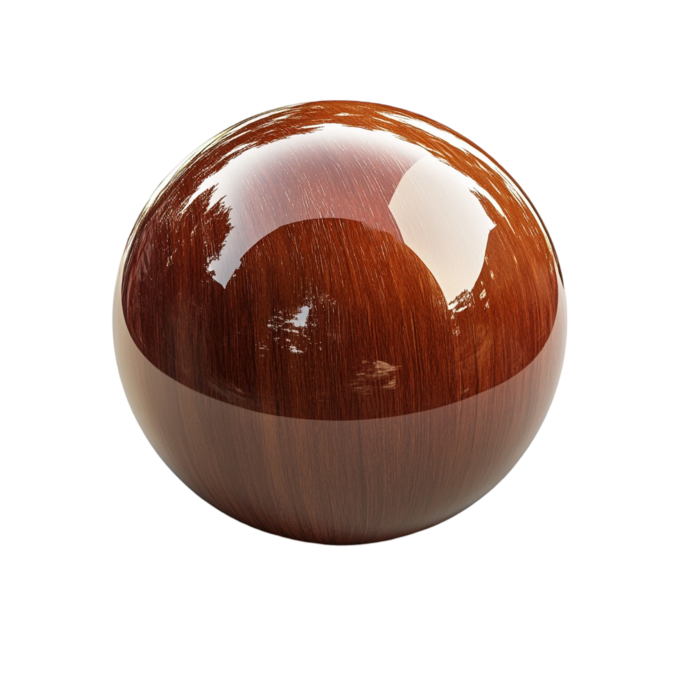 Wooden and polished brown sphere with a reflective surface png