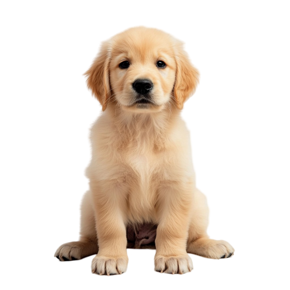 Golden retriever puppy sitting with fur and an innocent expression png