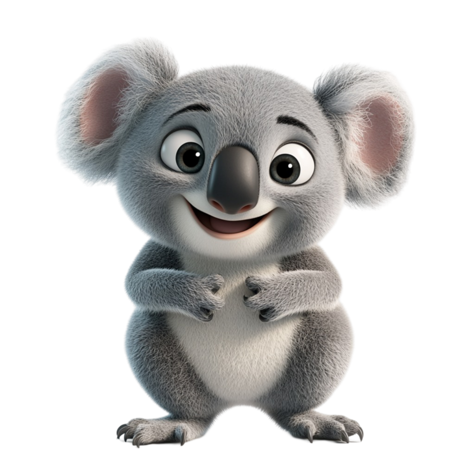 Cute and fluffy gray koala with a happy and friendly expression png