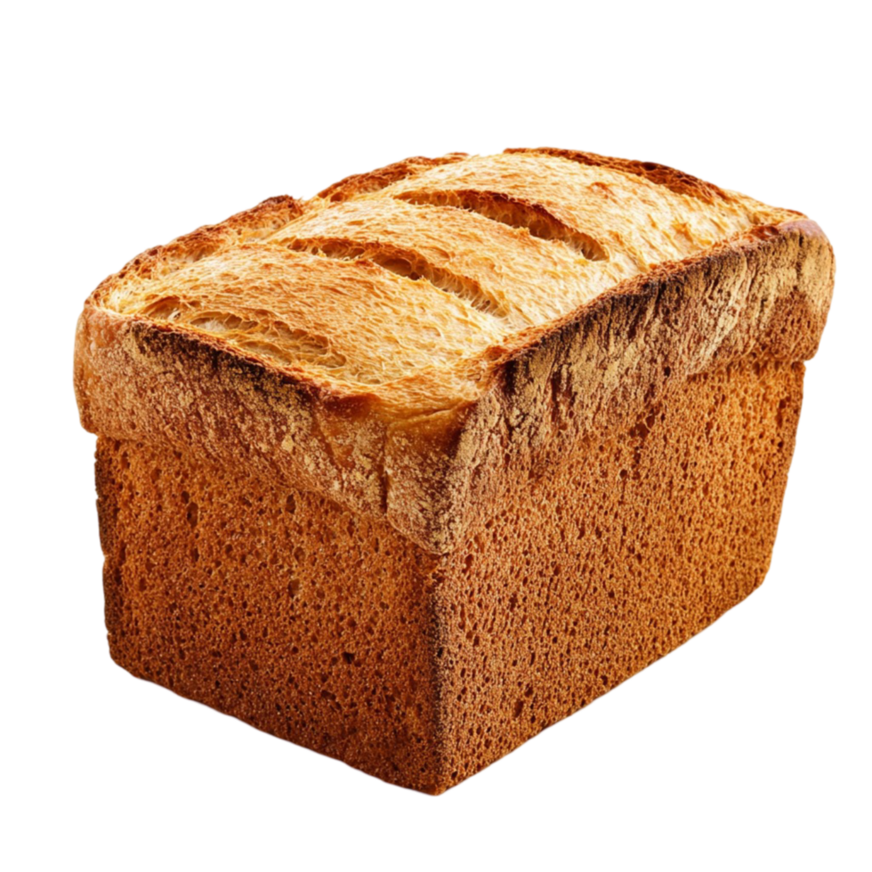 Golden brown loaf of bread with a and textured crust png