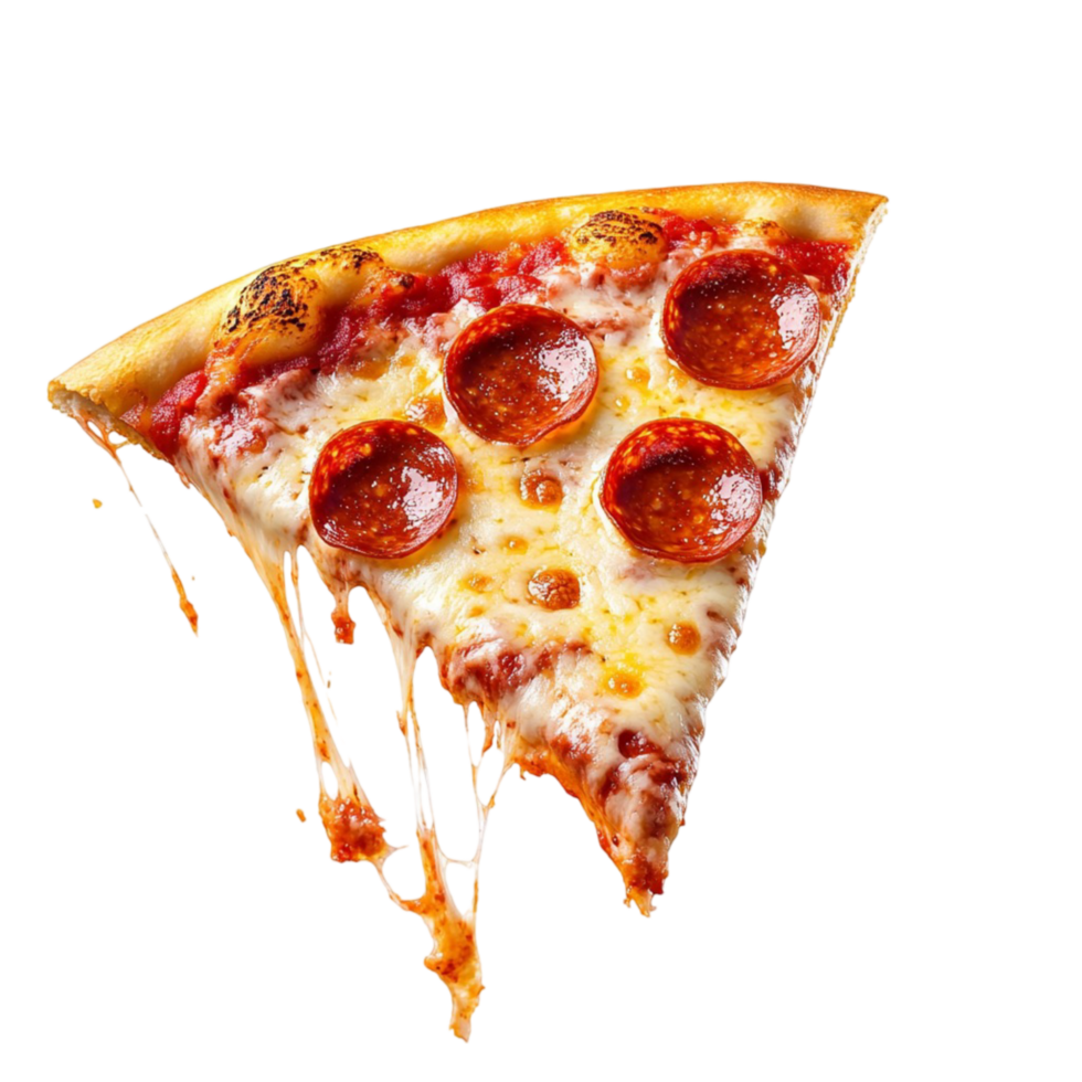 Slice of pepperoni pizza with melted cheese and a crust png