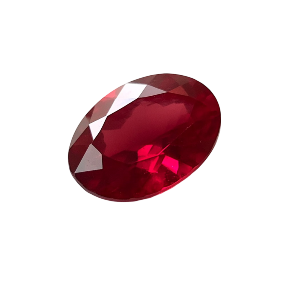 Deep red oval shaped ruby with a polished gemstone surface png