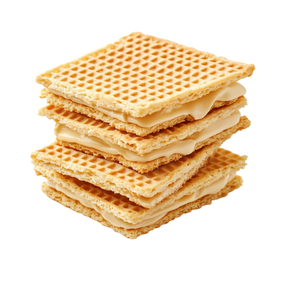 Stack of wafer cookies with layers of creamy filling between each piece png