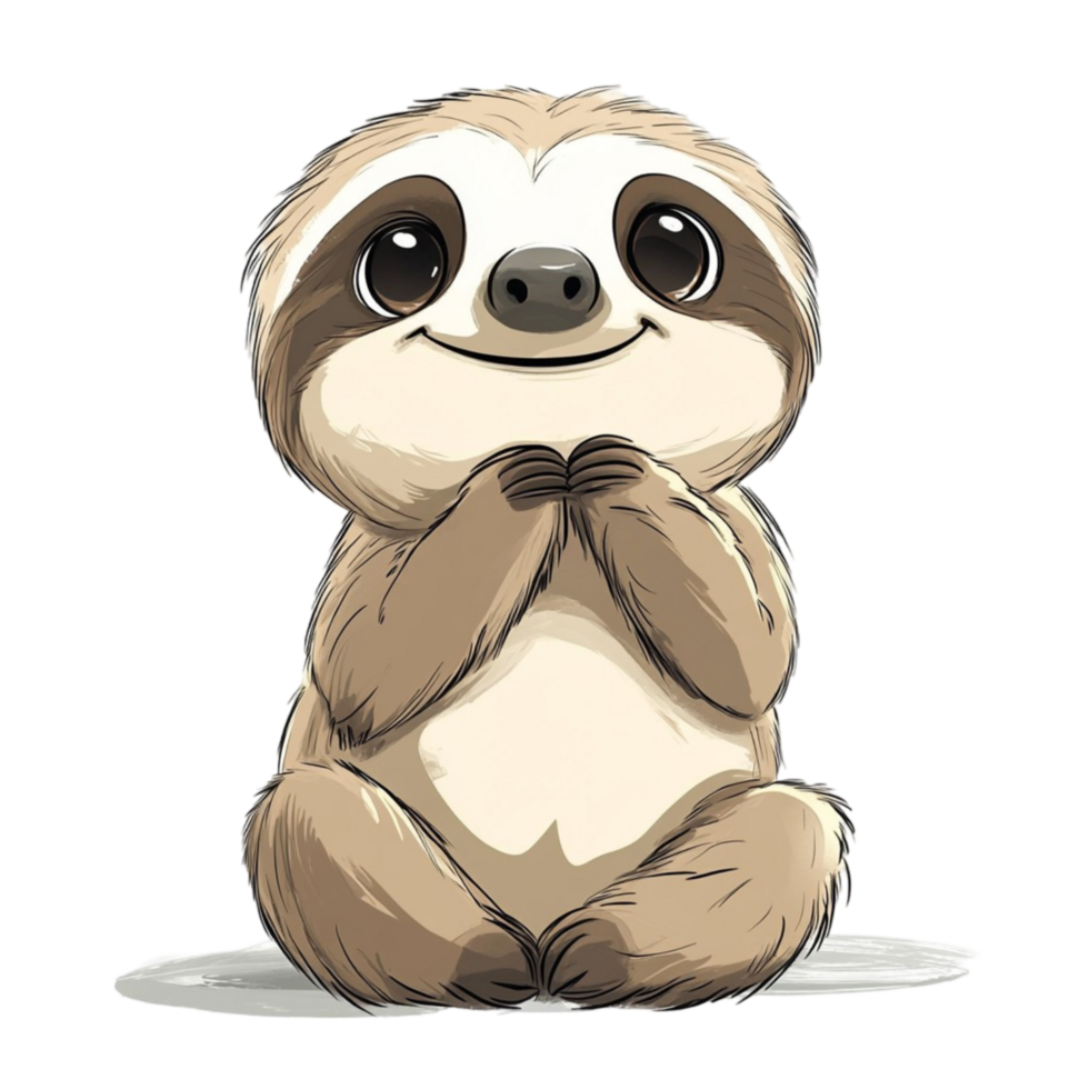 Cute cartoon sloth with big round eyes and fluffy fur png
