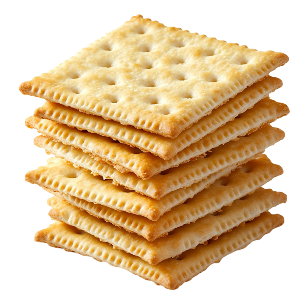 Neatly stacked square crackers with a flaky and crunchy texture png