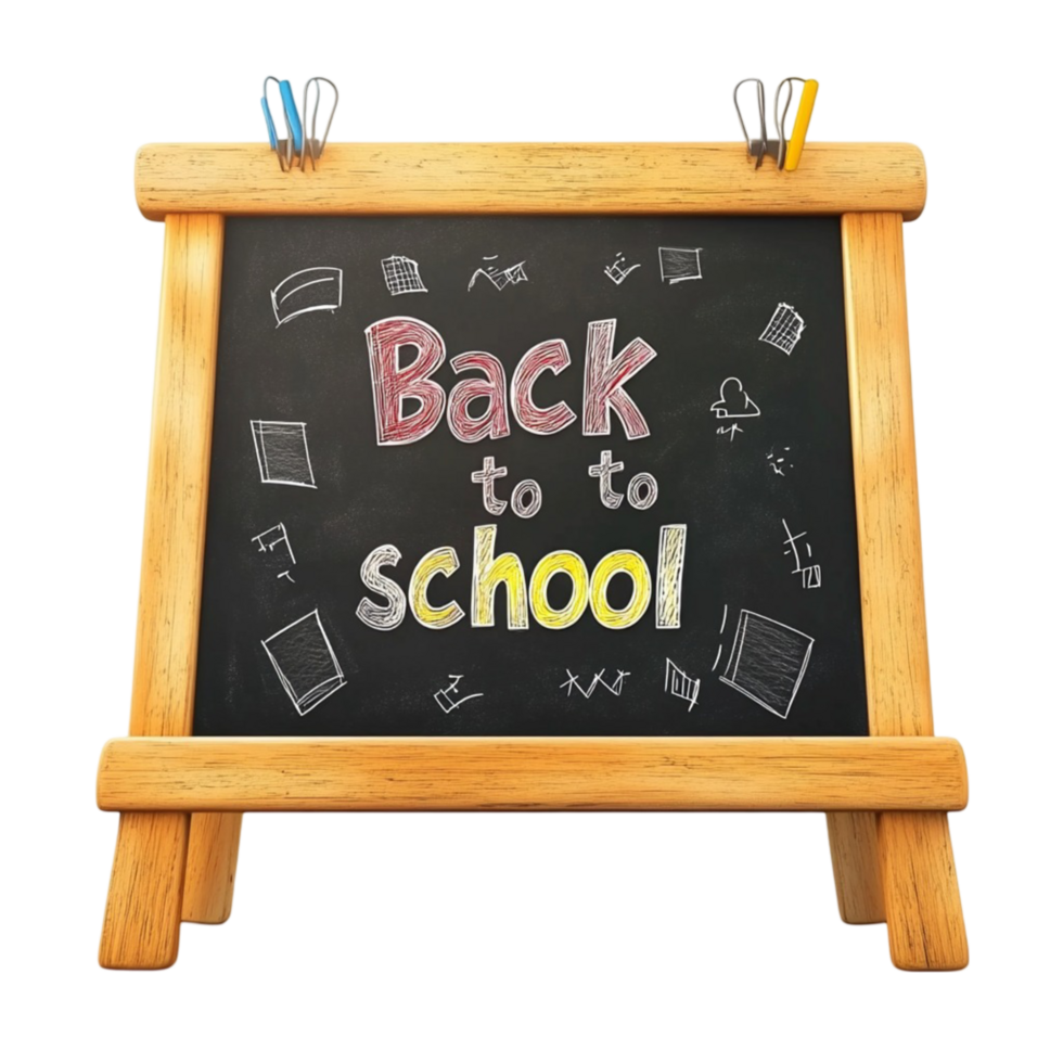 Blackboard with back to school message written in white chalk png