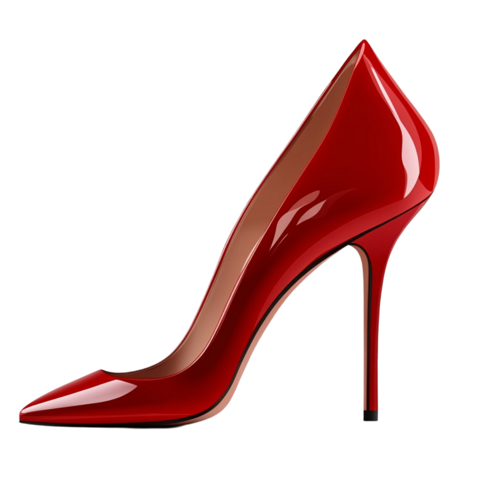 Shiny red high heel stiletto shoe with a pointed toe png