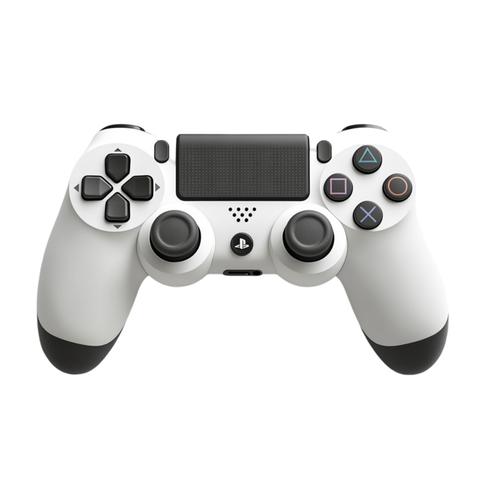White gaming controller with black buttons and analog sticks png