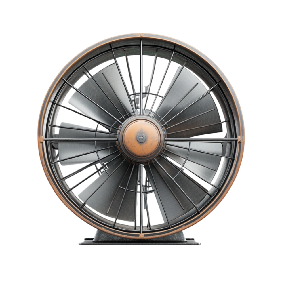Large industrial fan with metal blades in a circular frame png