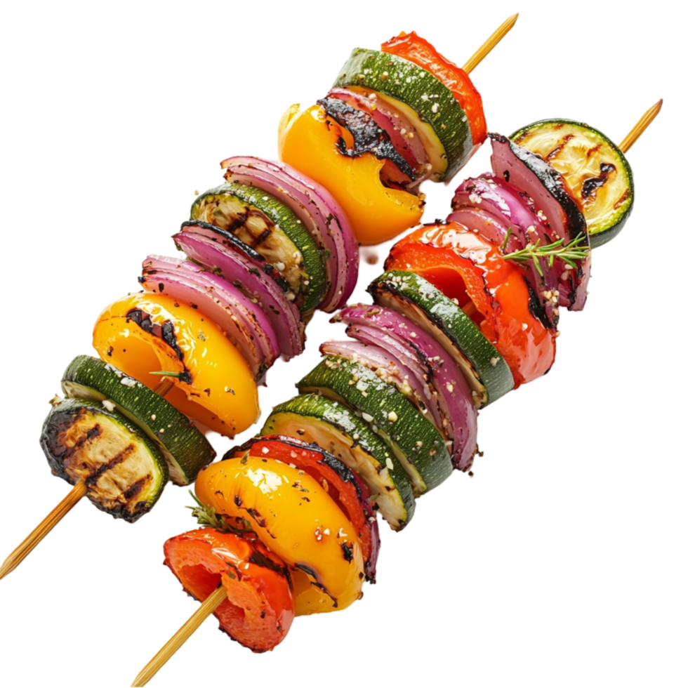 Colorful vegetable skewers with zucchini bell onions png