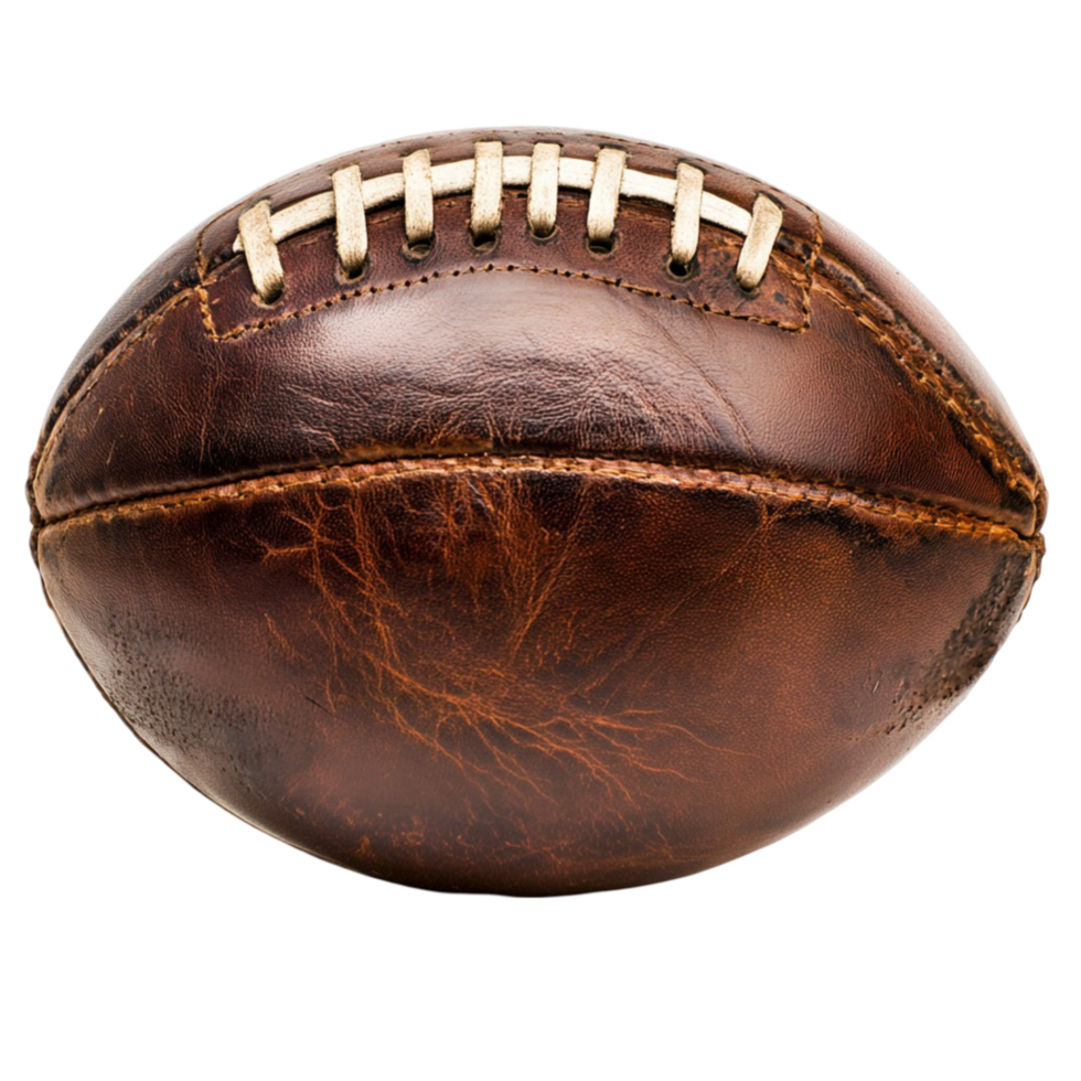 Vintage football with white laces and a well worn surface png