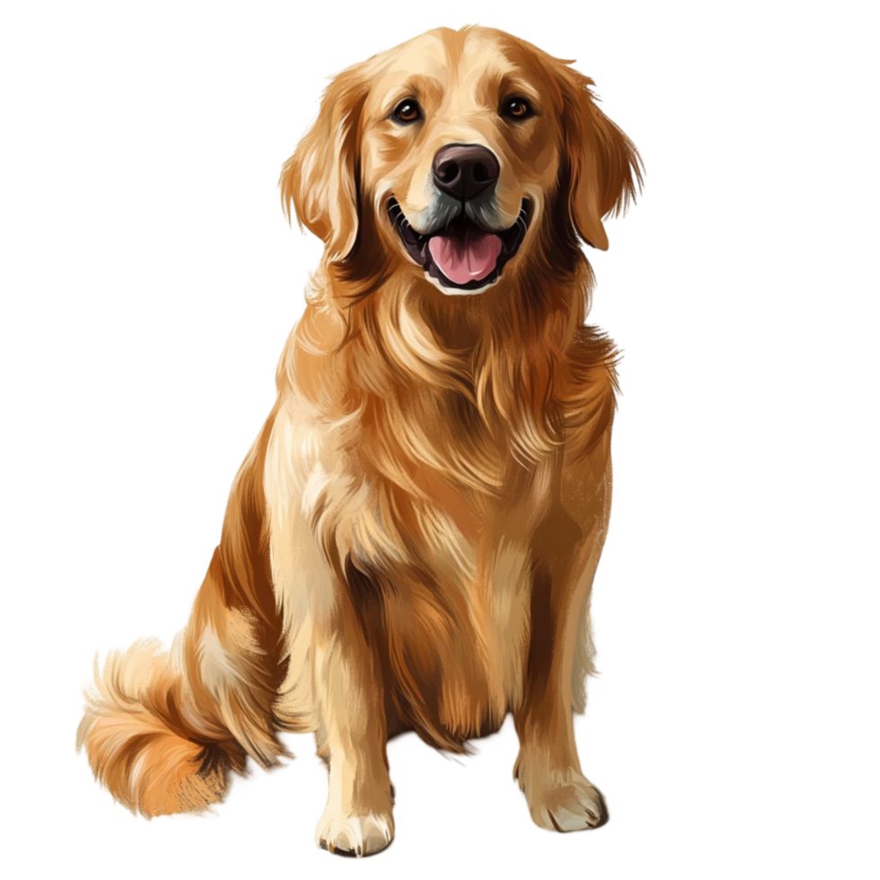 Sitting golden retriever dog with a friendly expression png