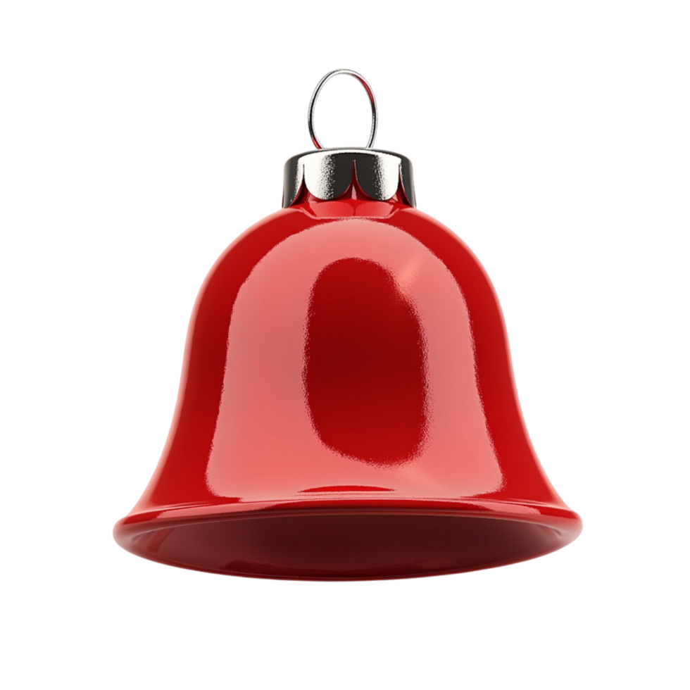 Shiny red bell ornament with a silver loop on top png
