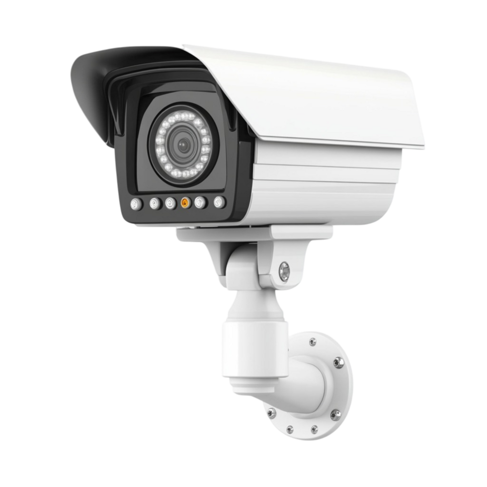 security camera with a sleek white design and infrared capabilities png