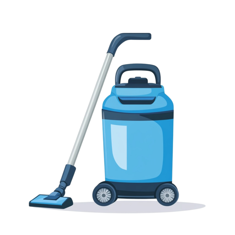 blue vacuum cleaner with a long hose and a powerful suction system png