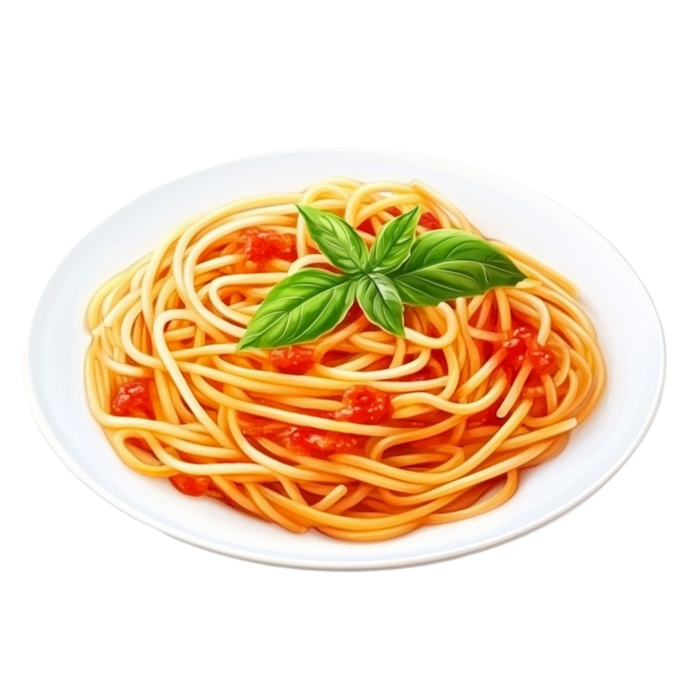 spaghetti with tomato sauce and basil garnish png