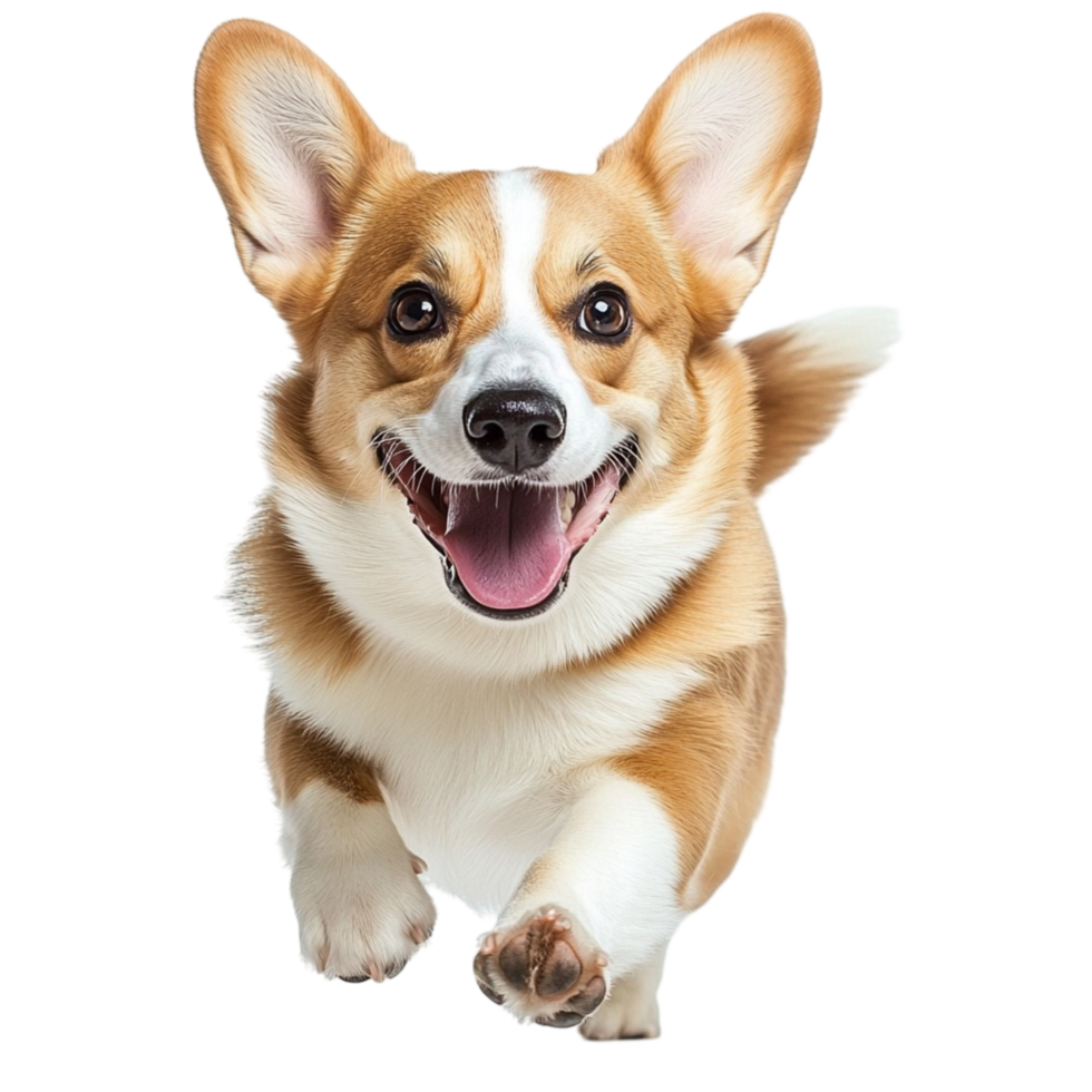 Happy corgi dog running energetically with a big smile png