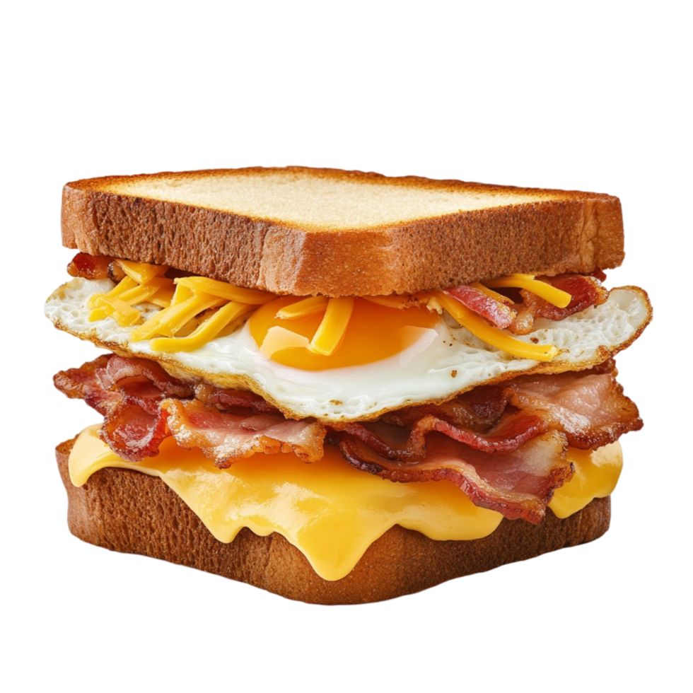 stacked sandwich with bacon cheese and fried eggs png