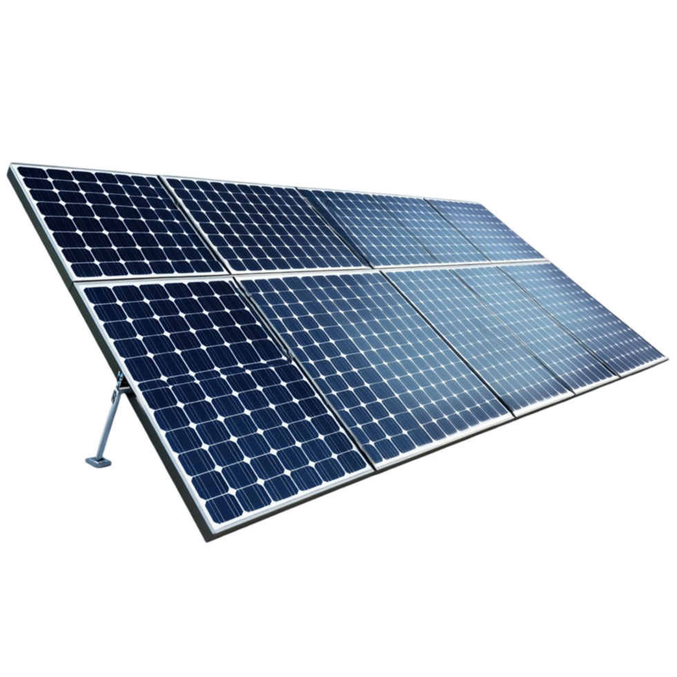Shiny solar panel array standing on a metal frame png