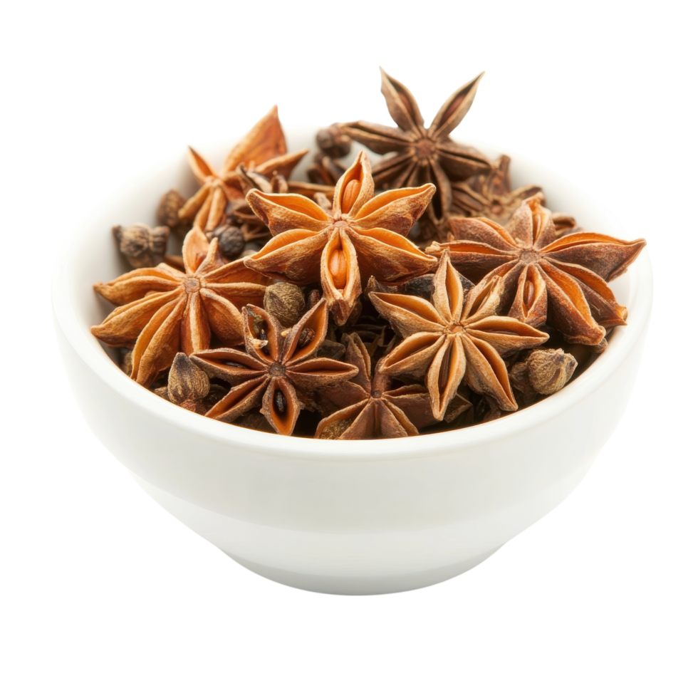 Anise Star Spice in Bowl on transparent background. png